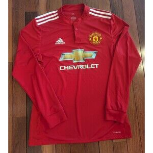 Manchester United Home Jersey 2017 2018 Long Sleeve Jersey AZ7586 Men's Med